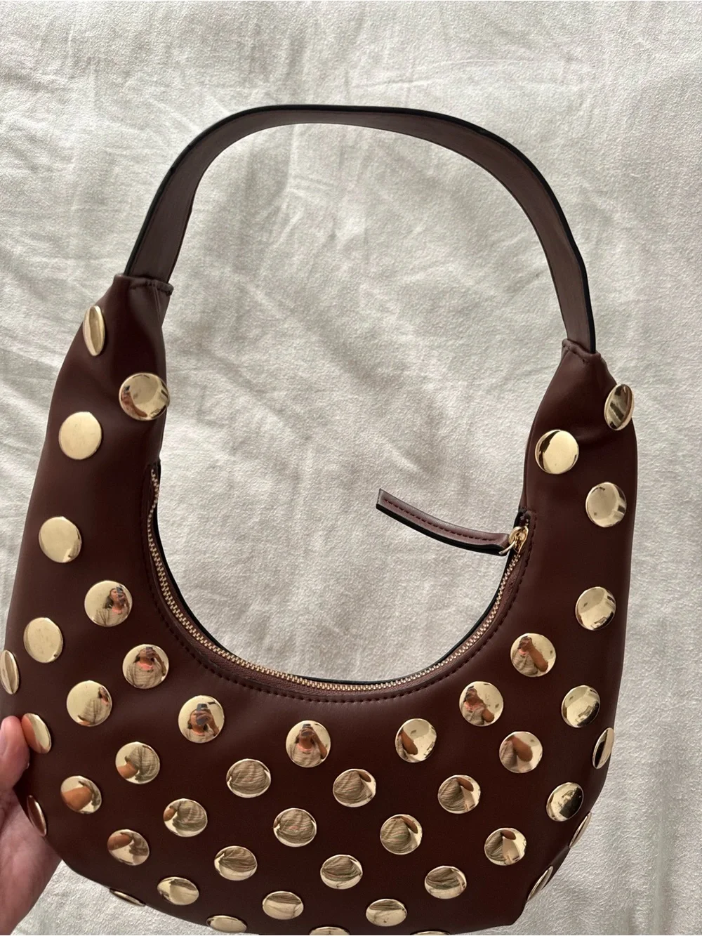 ASOS Brown Hobo Shoulder Bag with Gold Studs - Picture 5 of 12